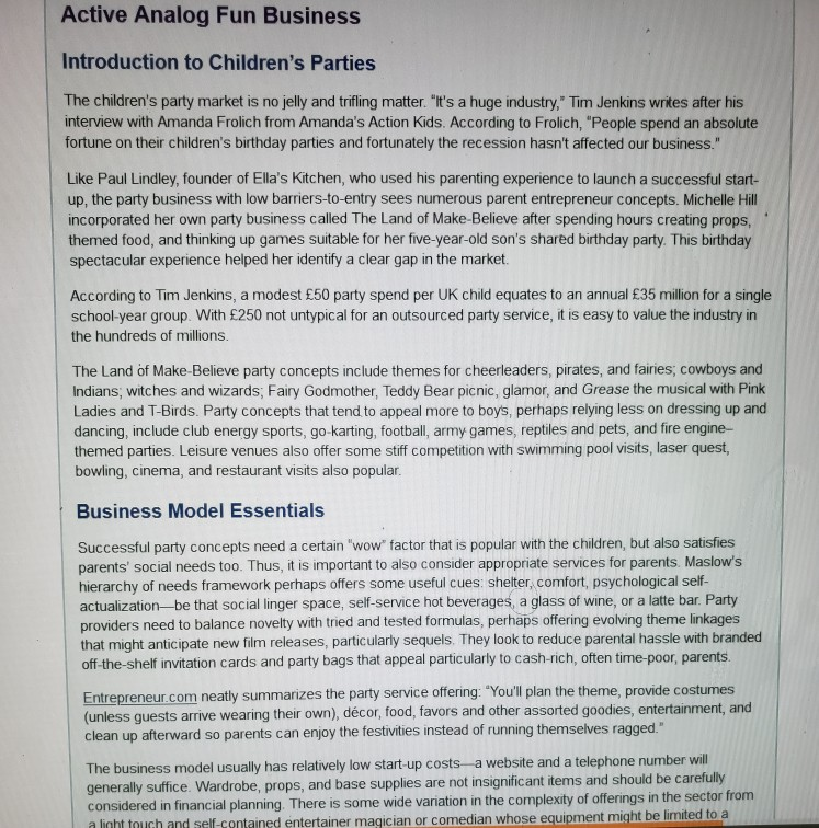 Write a brief summary case study. Identify the