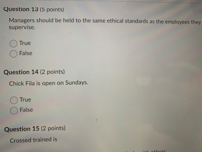 Question 10 (5 points) Managers, should be held