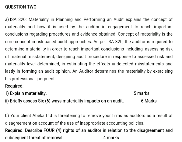 QUESTION TWO a) ISA 320: Materiality in Planning
