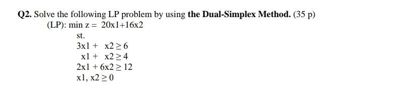 Q2. Solve the following LP problem by using the
