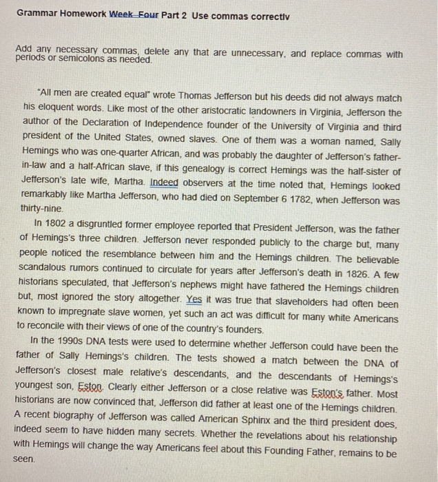 Grammar Homework Week Four Part 2 Use commas