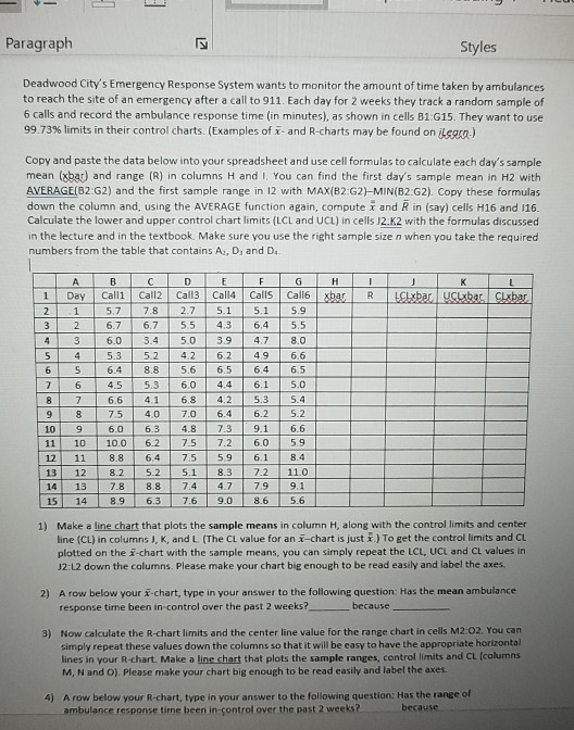 Need help filling this out on Excel Paragraph