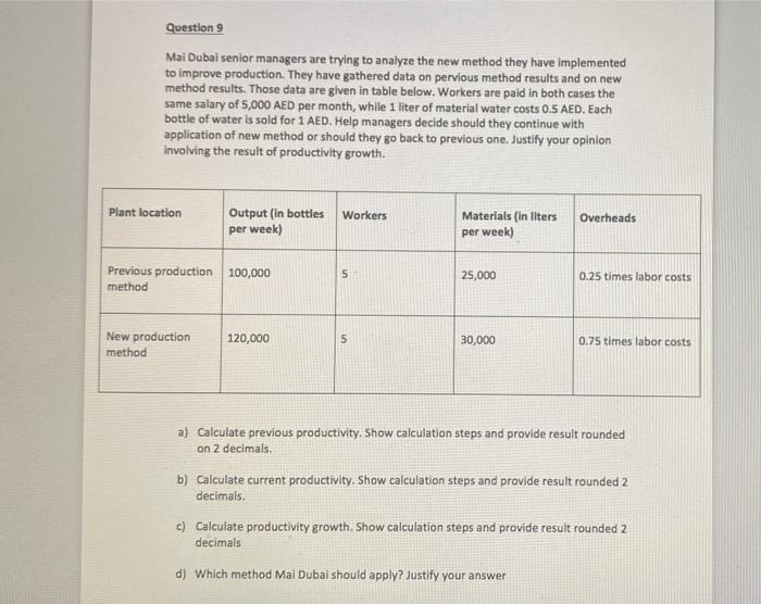 Question 9 Mai Dubai senior managers are trying