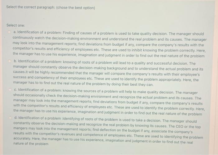 Select the correct paragraph: (chose the best