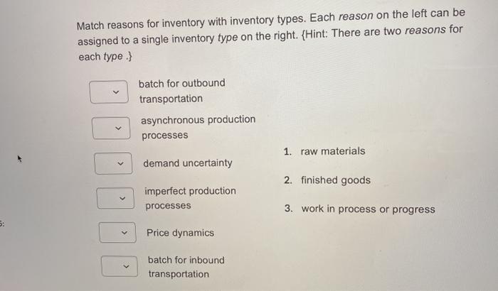 Match reasons for inventory with inventory types.