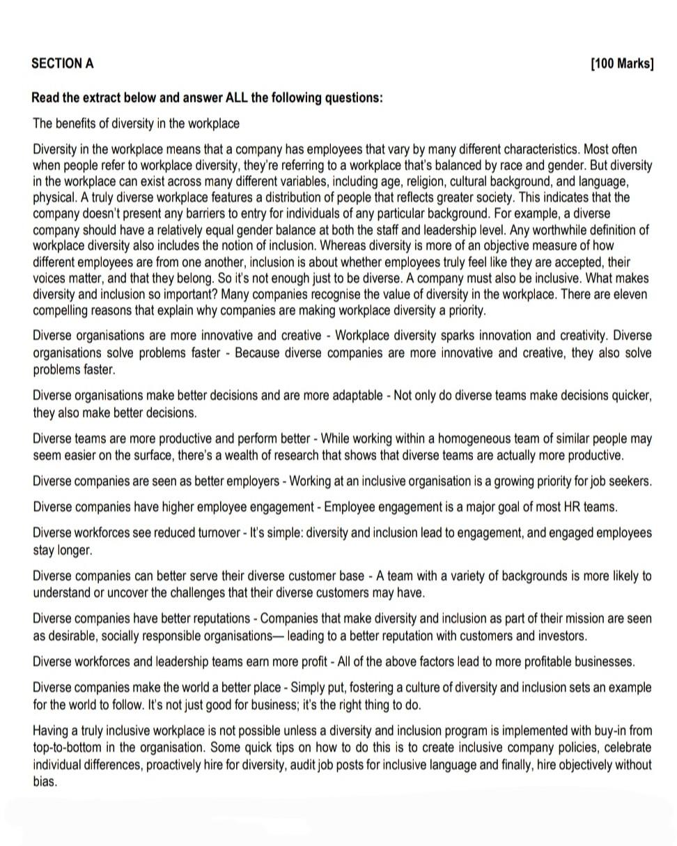 SECTION A [100 Marks] Read the extract below and