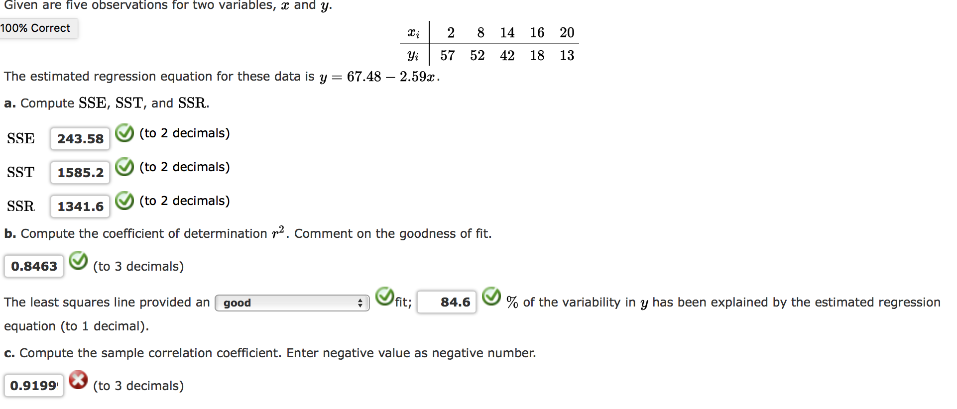 Given are five observations for two variables, X