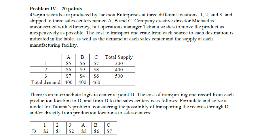 Problem IV 20 points 45-1pm records are produced