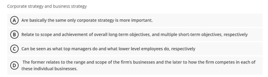 Corporate strategy and business strategy A Are