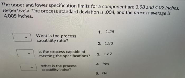The upper and lower specification limits for a