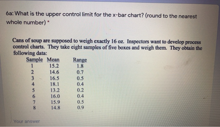 6a: What is the upper control limit for the x-bar