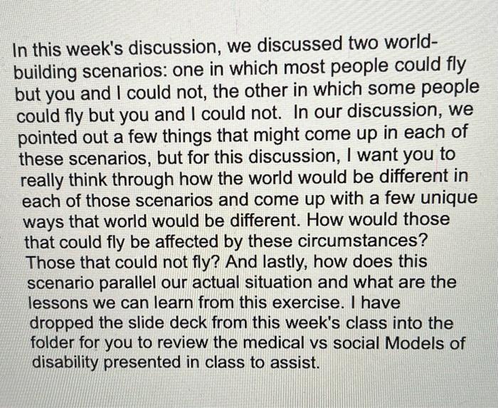 a In this week's discussion, we discussed two