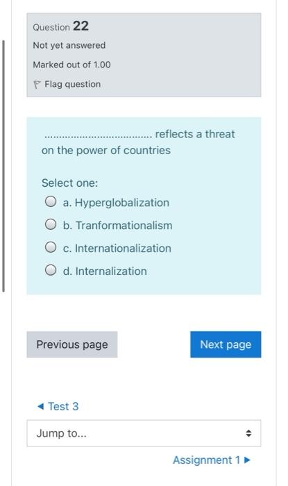 Question 22 Not yet answered Marked out of 1.00 P