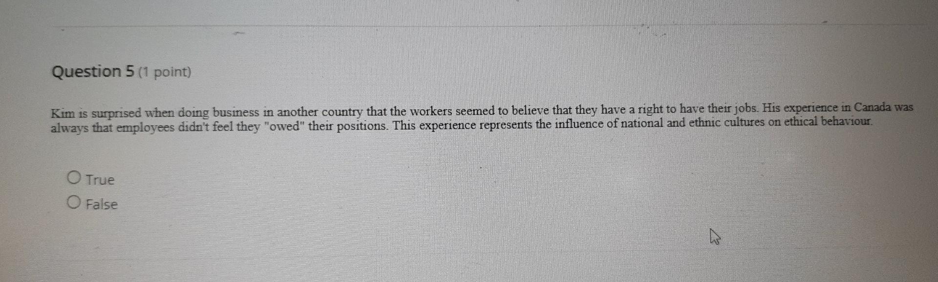 Question 5 (1 point) Kim is surprised when doing
