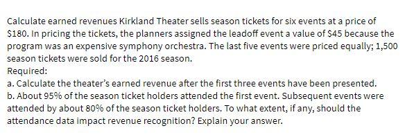 Calculate earned revenues Kirkland Theater sells