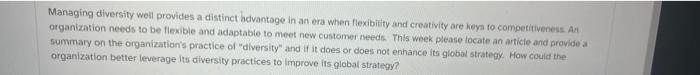 Managing diversity well provides a distinct