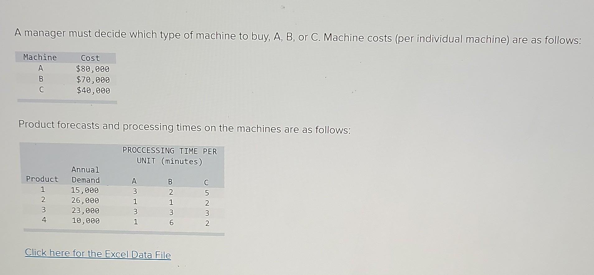 A manager must decide which type of machine to