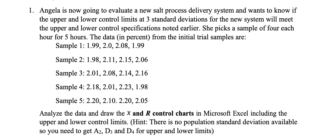 1. Angela is now going to evaluate a new salt