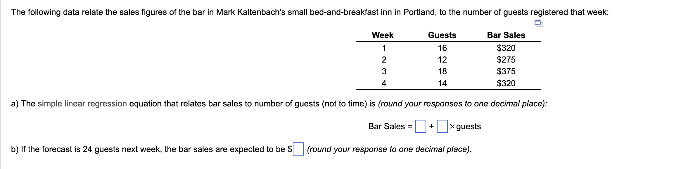 a) The simple linear regression equation that
