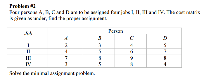 Problem #2 Four persons A, B, C and D are to be