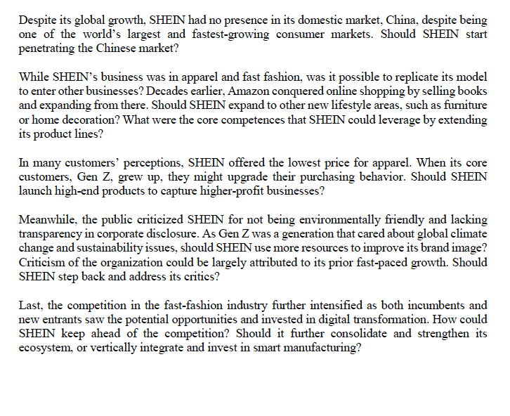 1. 1.Discuss SHEINs key issues, competencies,