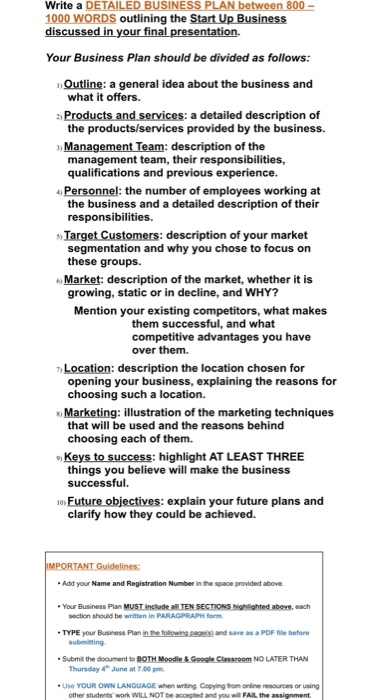 Write a DETAILED BUSINESS PLAN between 800 - 1000