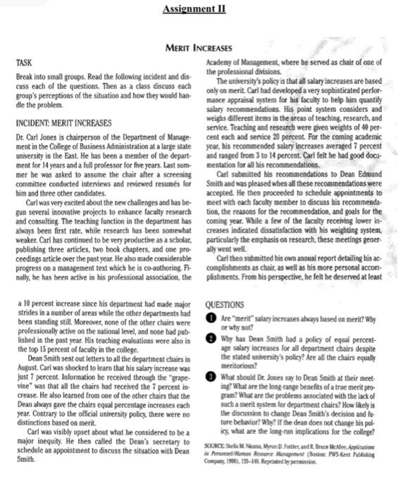 Assignment II MERIT INCREASES TASK Break into