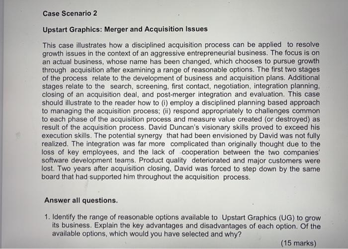 Case Scenario 2 Upstart Graphics: Merger and