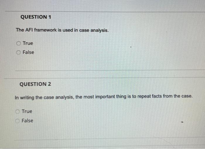 QUESTION 1 The AFI framework is used in case
