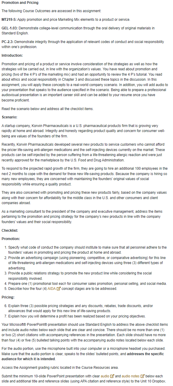 PLEASE DO 4 AND 5! TY! Promotion and Pricing The