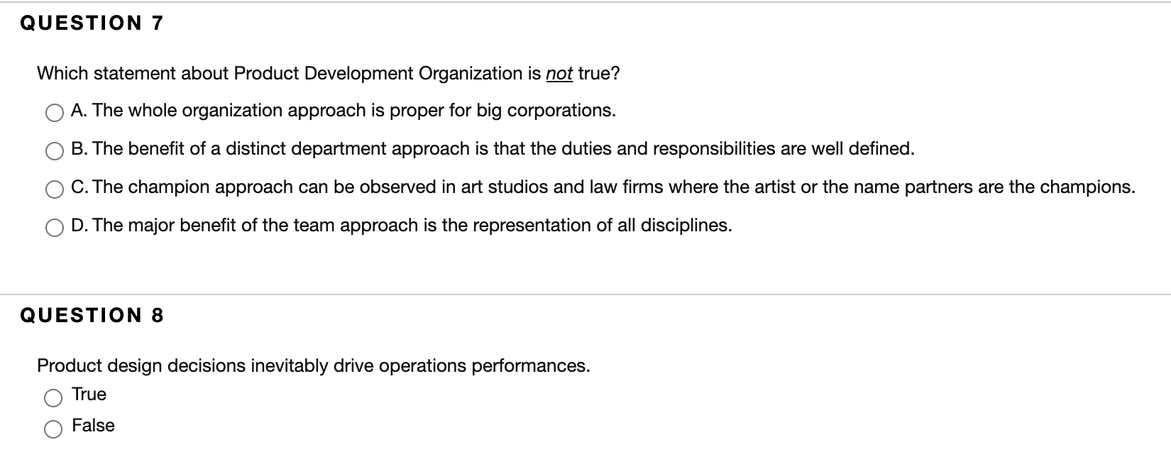 QUESTION 7 Which statement about Product