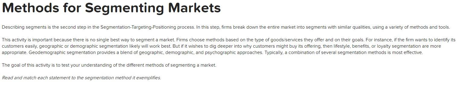 Methods for Segmenting Markets Describing