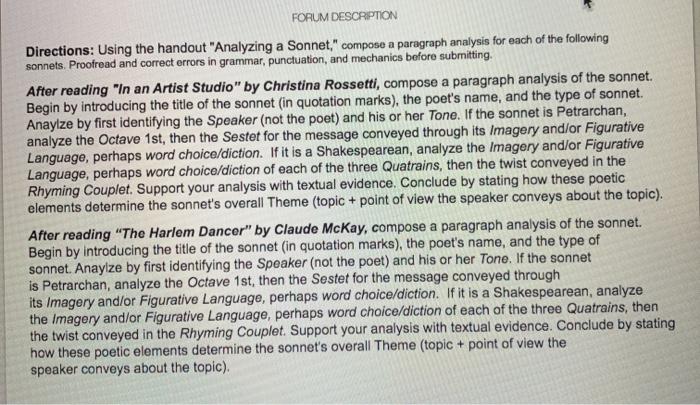 please anyone FORUM DESCRIPTION Directions: Using