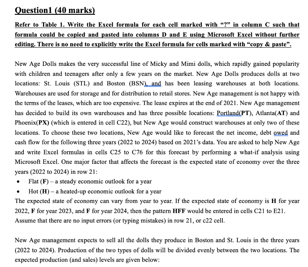 Question1 (40 marks) Refer to Table 1. Write the