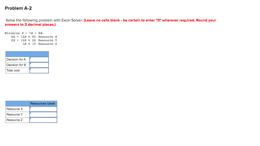 Problem A-2 Solve the following problem with