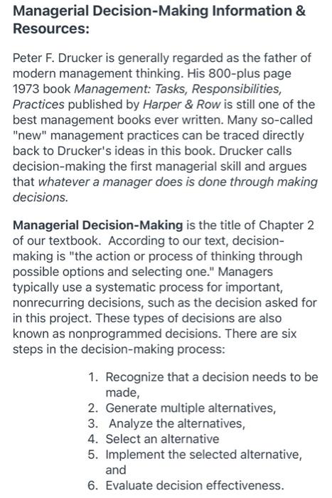 Managerial Decision-Making Information &