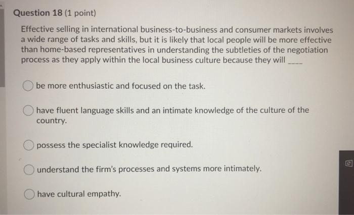 Question 18 (1 point) Effective selling in