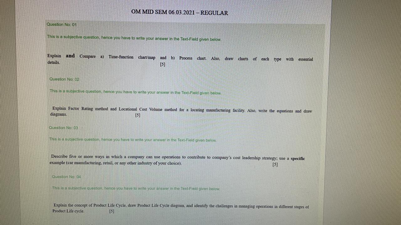 OM MID SEM 06.03.2021-REGULAR Question No: 01