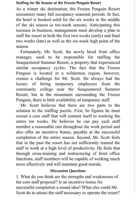 Staffing for Ski Season at the Frozen Penguin