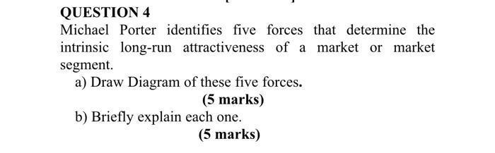 QUESTION 4 Michael Porter identifies five forces
