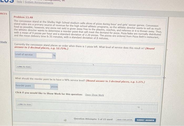 Helal System Announcements URCES Problem 13.48