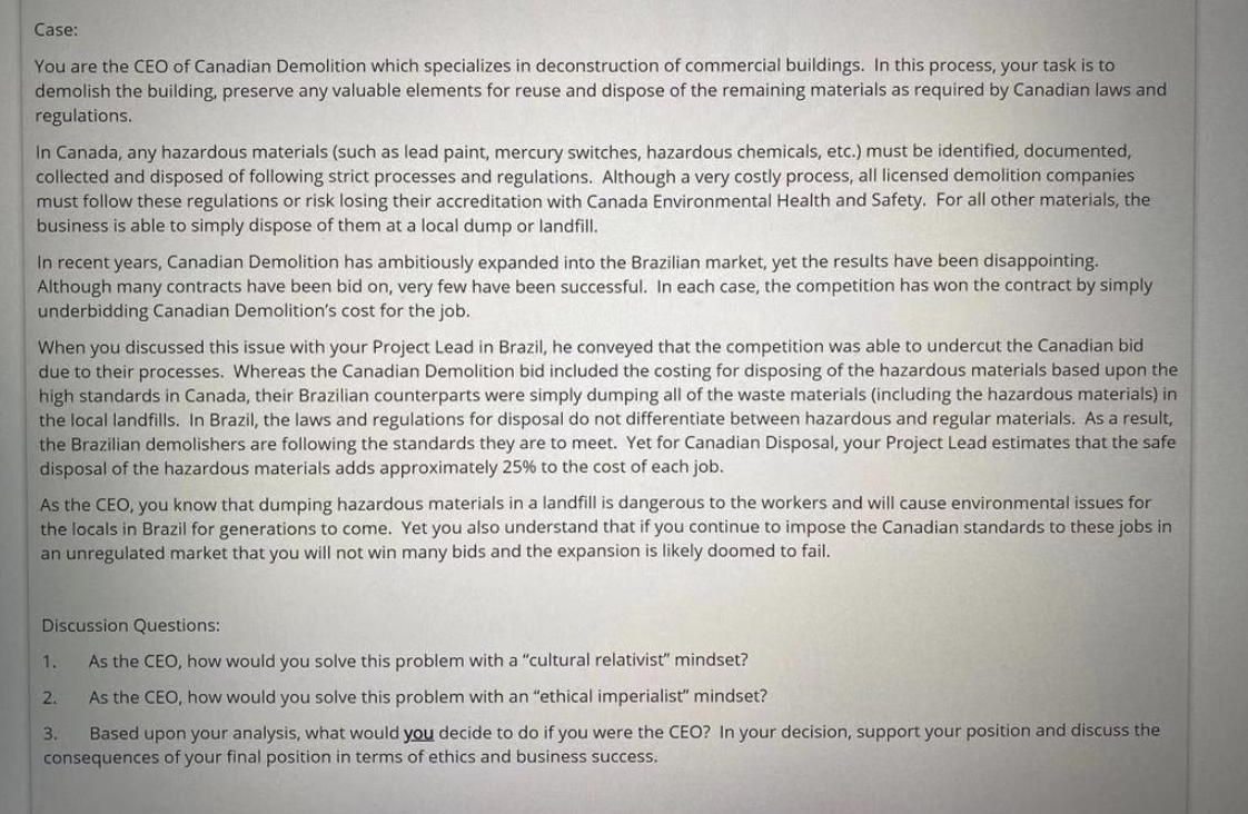 Answer this Question Asap! please Case: You are