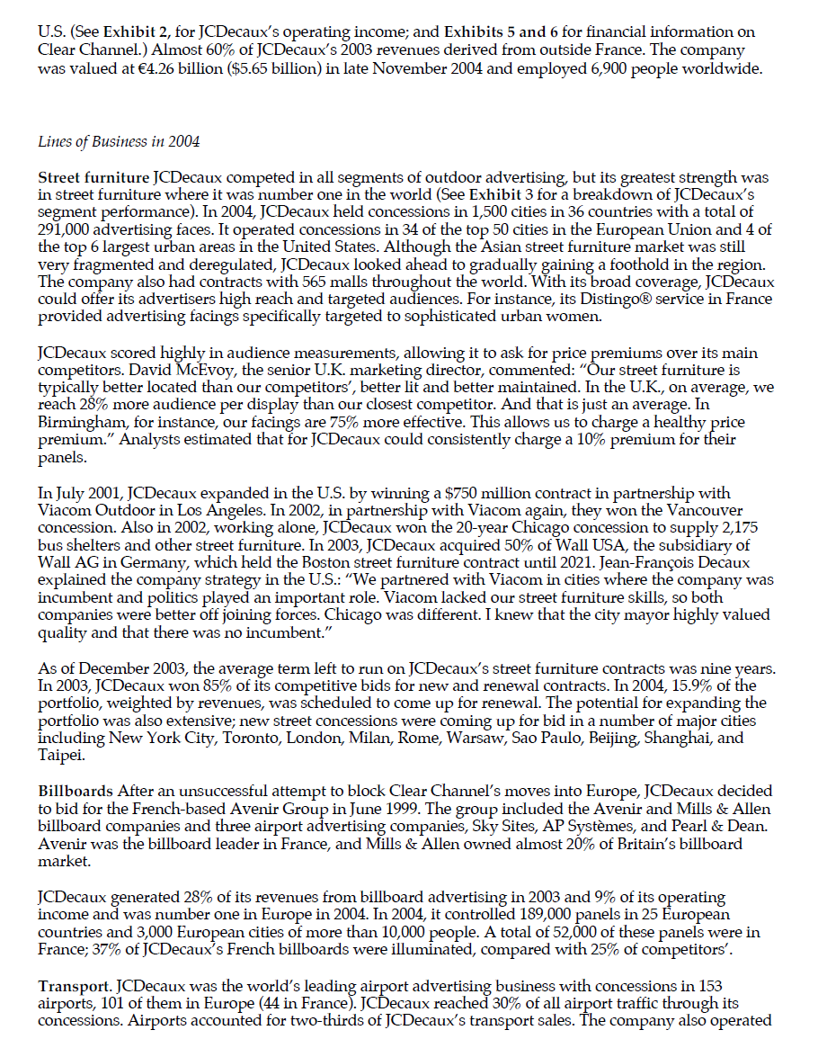 QUESTION 1: JCDecaux's competitive advantage