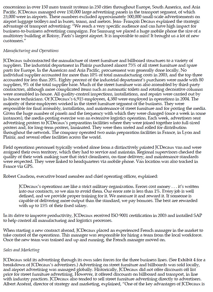 QUESTION 1: JCDecaux's competitive advantage