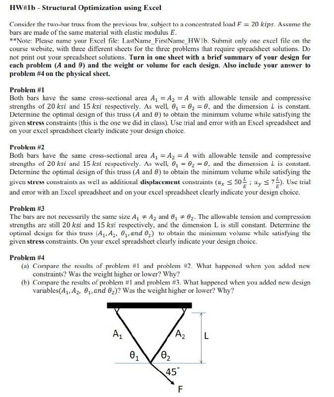 HW#1b - Structural Optimization using Excel