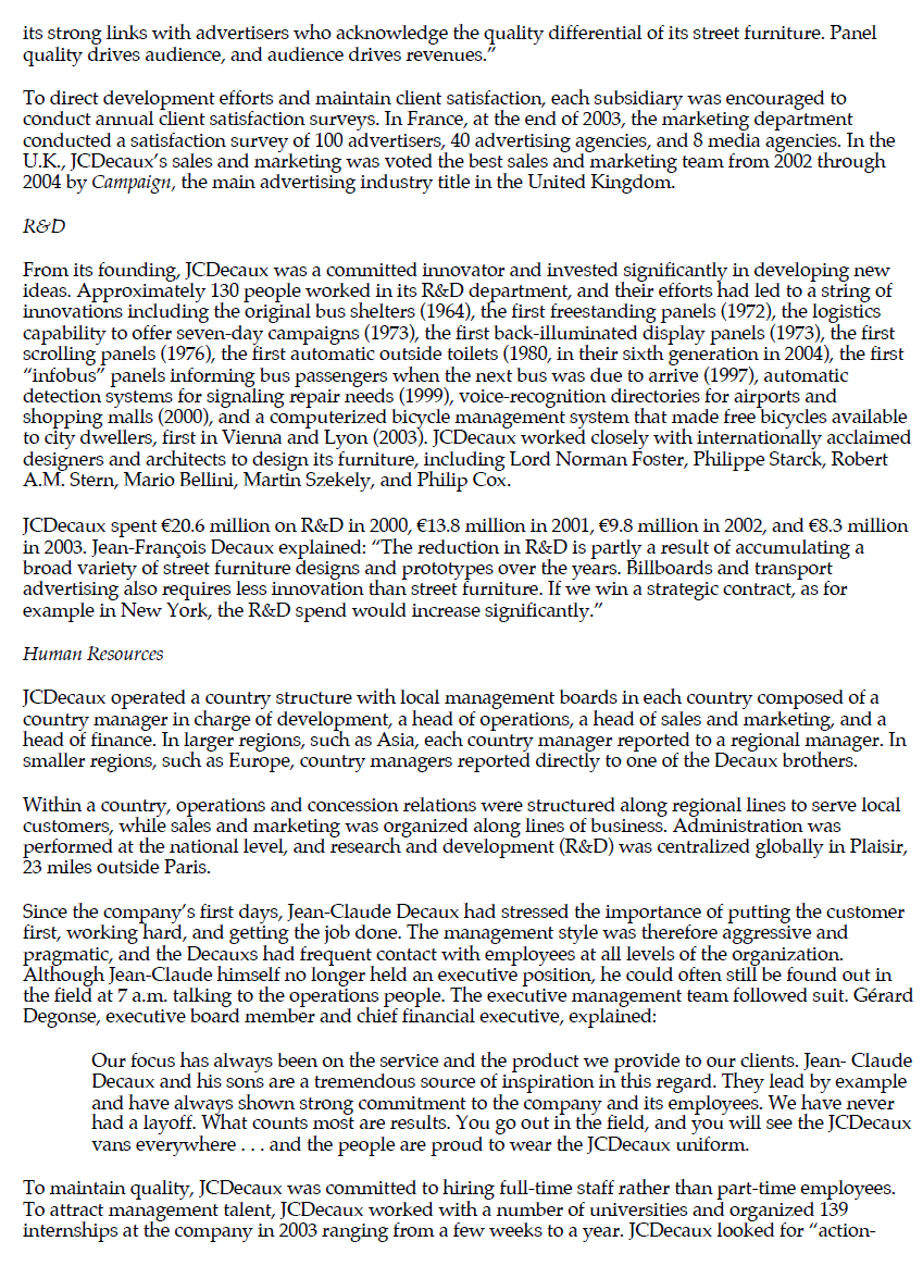 QUESTION 1: JCDecaux's competitive advantage