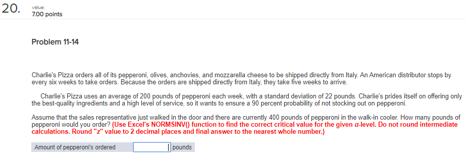 20. value: 7.00 points Problem 11-14 Charlie's