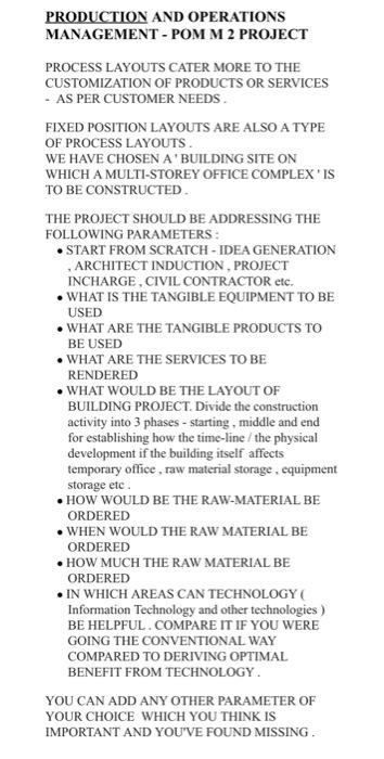 PRODUCTION AND OPERATIONS MANAGEMENT - POM M 2