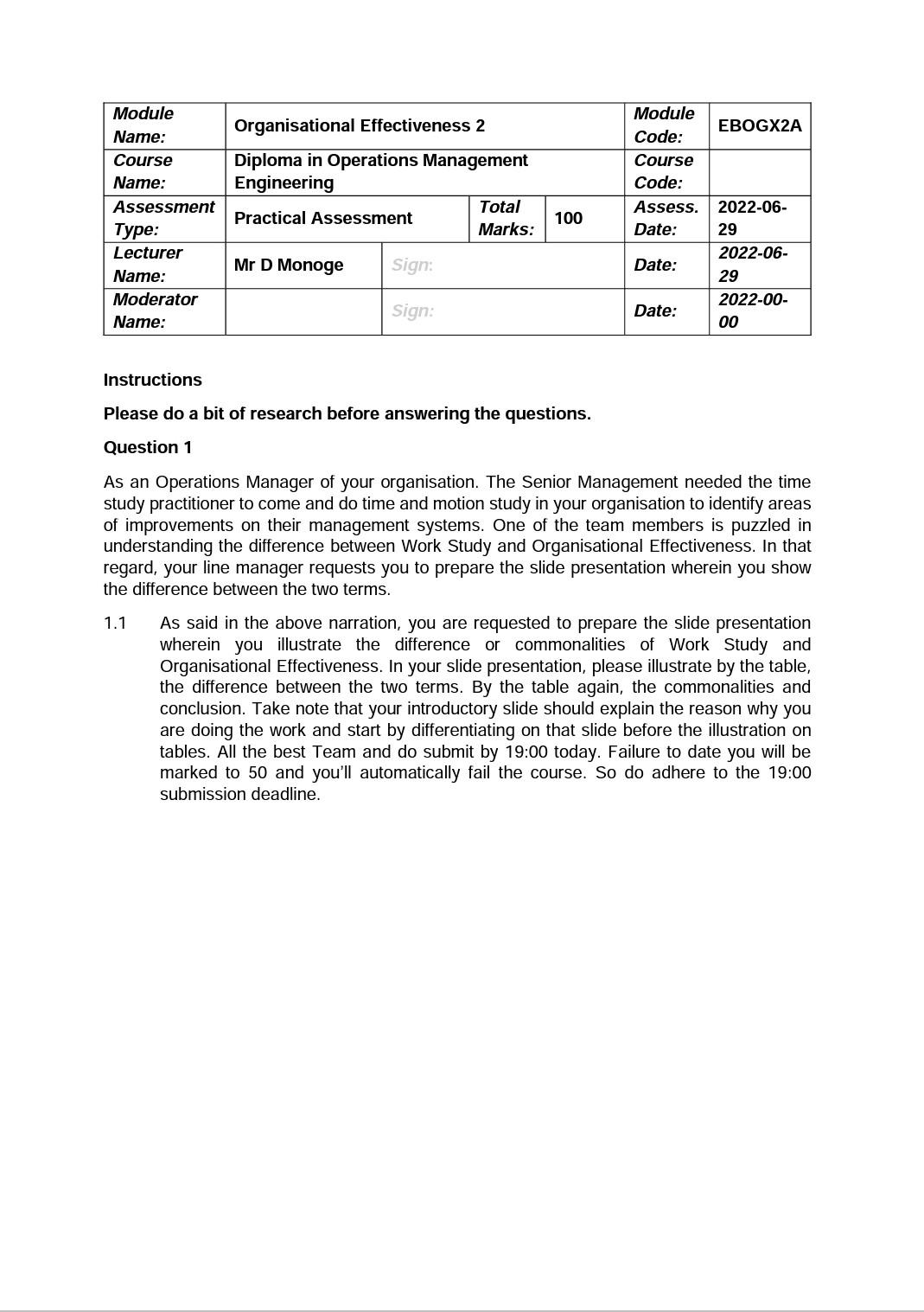 Module Name: Course Name: Assessment Type:
