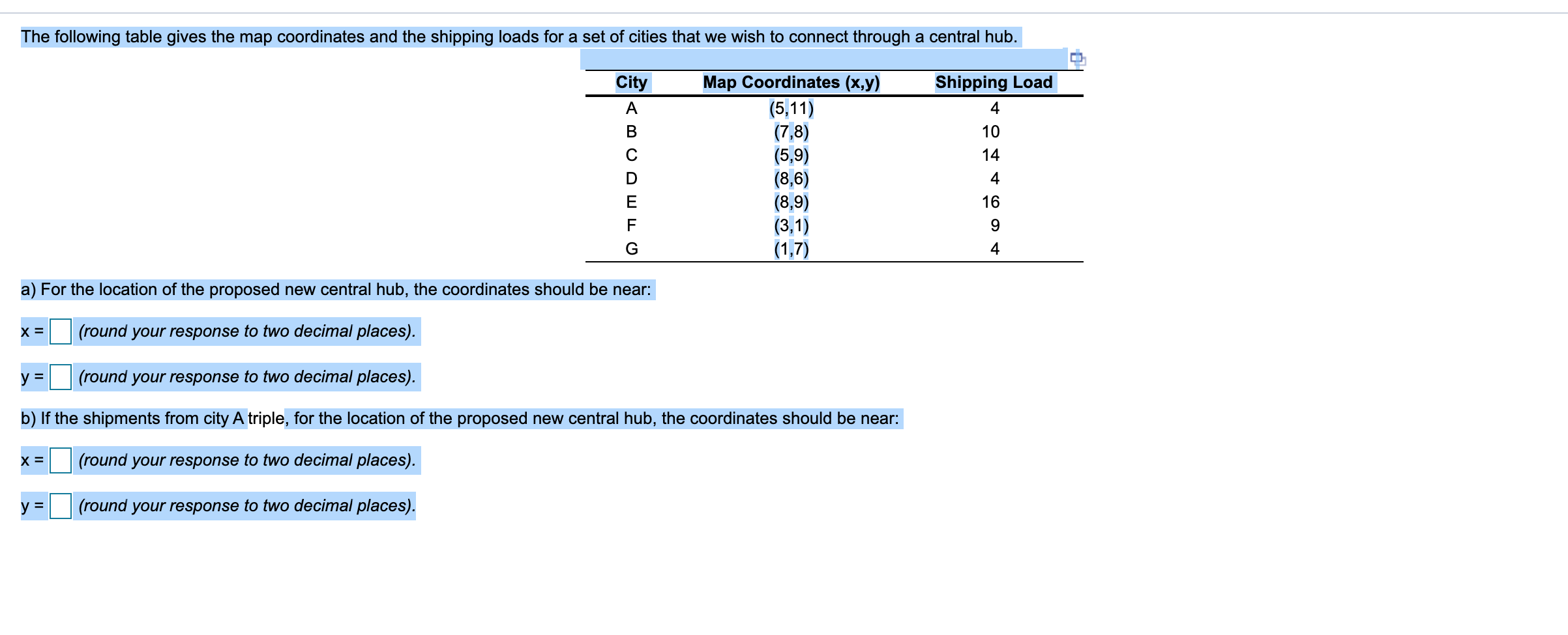 Please solve A & B The following table gives the